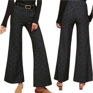 Cartannier Anthropologie Bell Bottom Flare Pant sz 27 Jacquard Stripe Dot Preppy